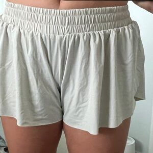 Women's White Elastic Waist Shorts